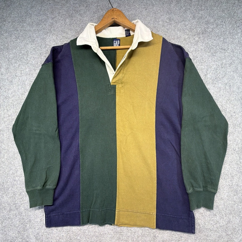 Vintage Gap Rugby Shirt Mens Medium 90s Heavy Cotton Long Sleeve Polo Preppy